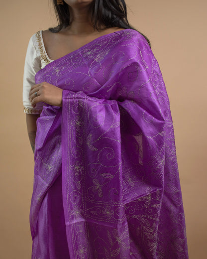 Kantha Jaal Mauve Saree