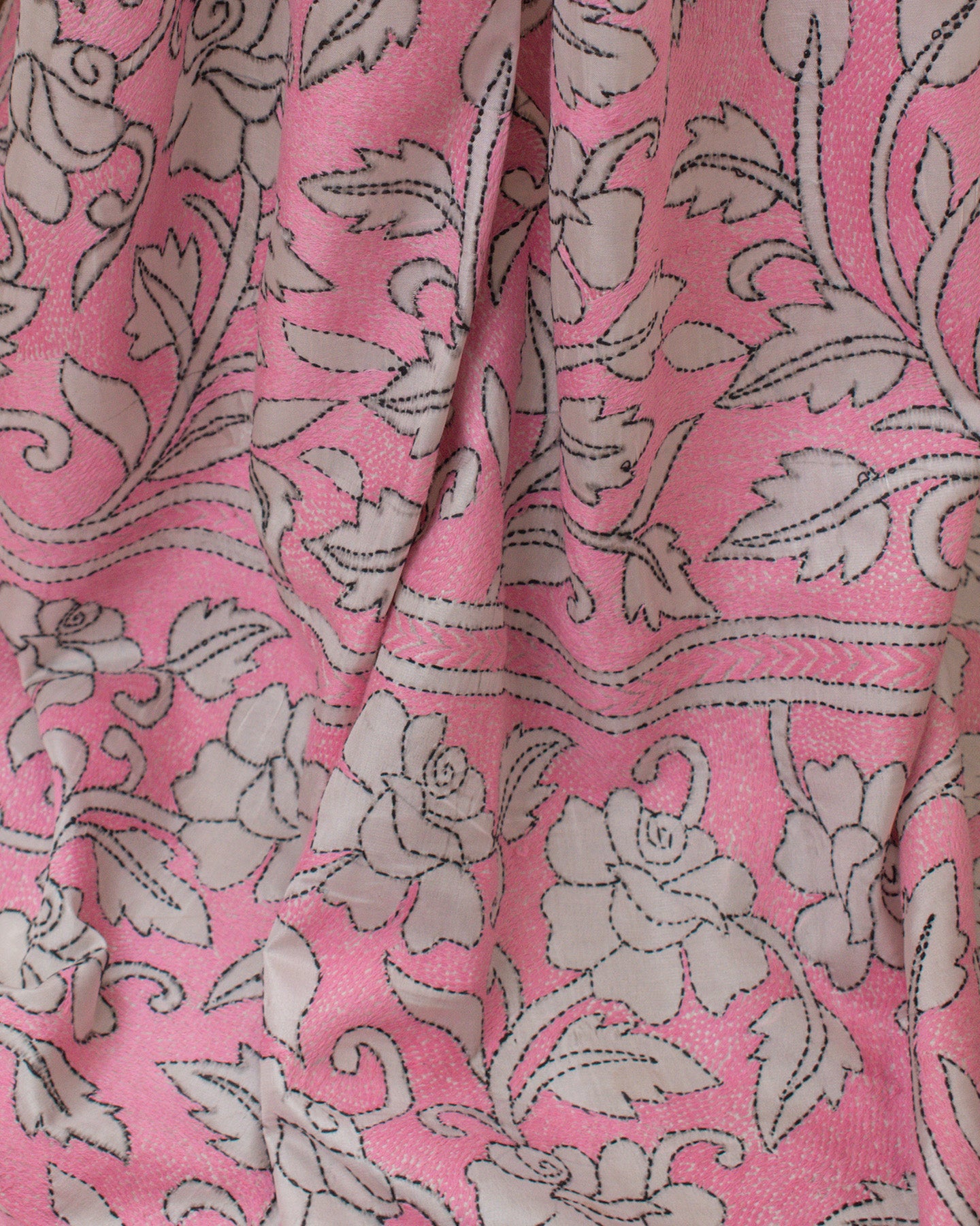 Kantha Pink Leaves Saree