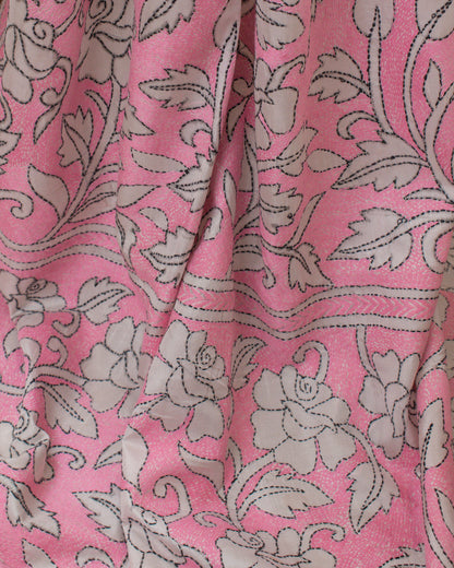 Kantha Pink Leaves Saree