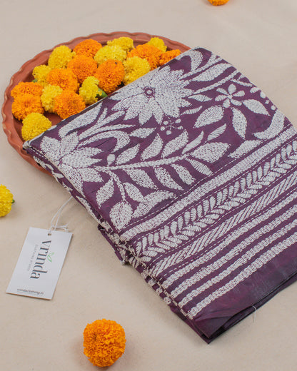 Kantha Plum Weaves Saree