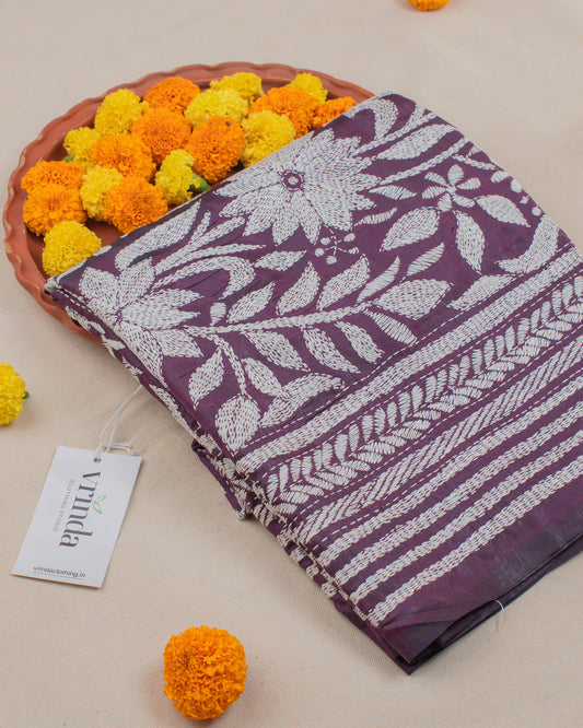 Kantha Plum Weaves Saree