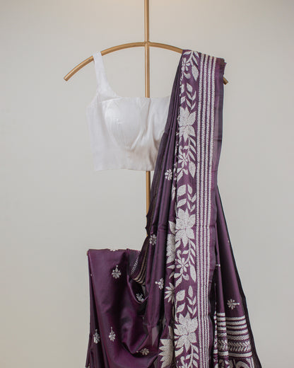 Kantha Plum Weaves Saree