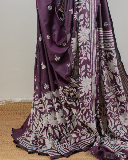Kantha Plum Weaves Saree