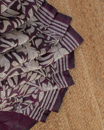 Kantha Plum Weaves Saree