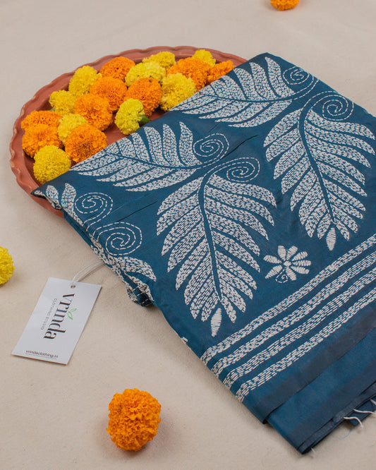 Kantha Teal Weaves Saree