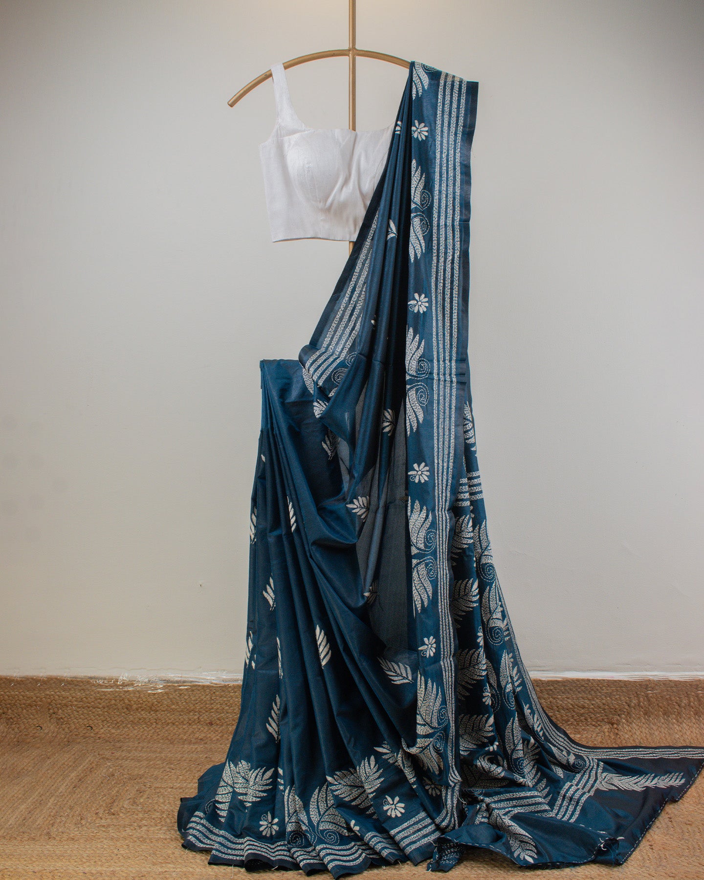 Kantha Teal Weaves Saree
