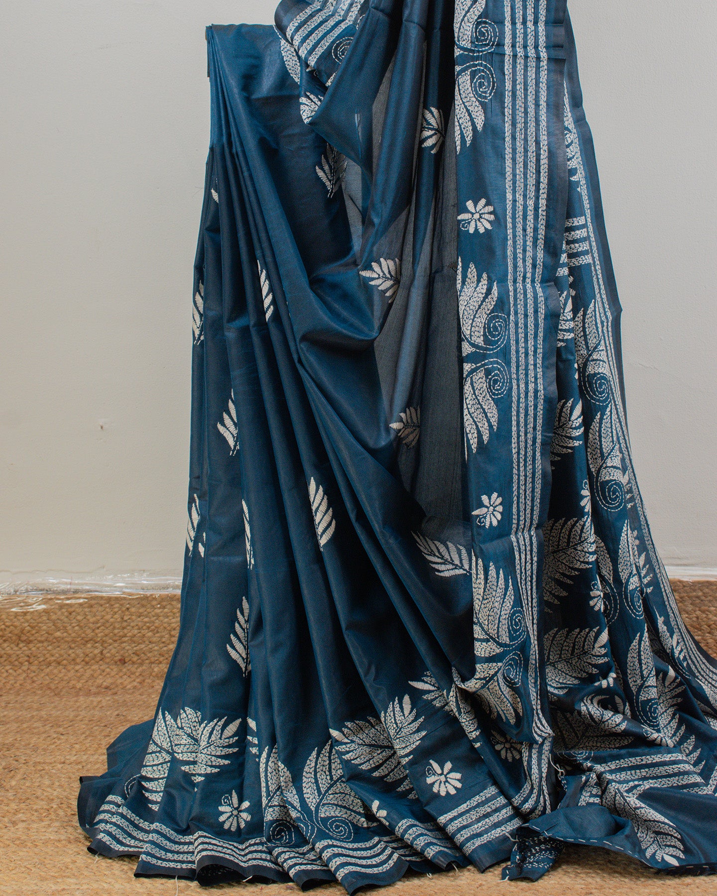 Kantha Teal Weaves Saree