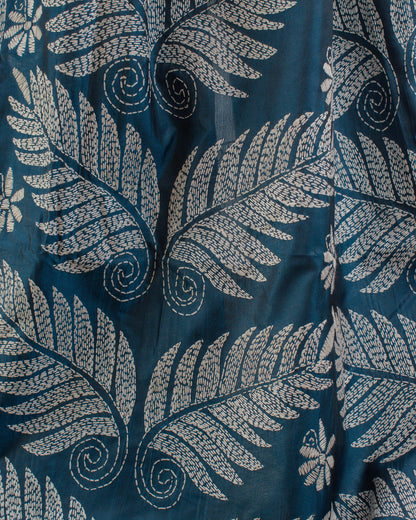 Kantha Teal Weaves Saree
