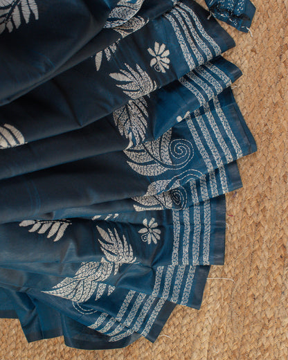 Kantha Teal Weaves Saree