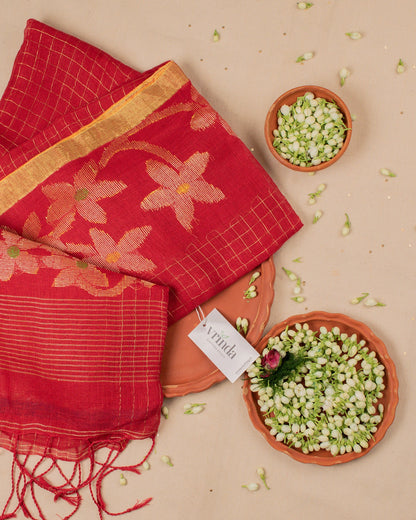 Madhavi Laal Linen Saree
