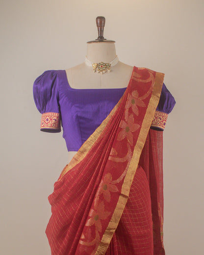 Madhavi Laal Linen Saree