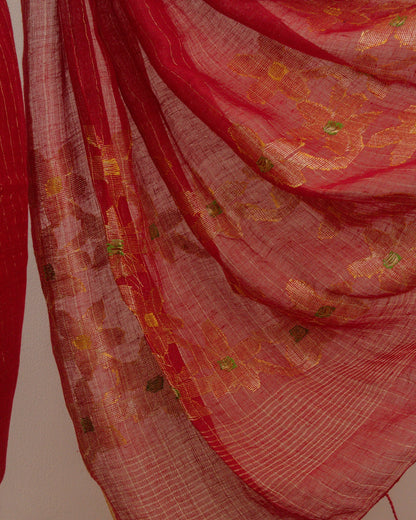 Madhavi Laal Linen Saree