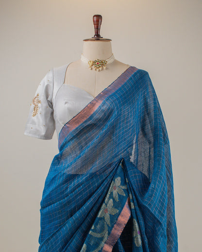 Madhavi Neel Linen Saree