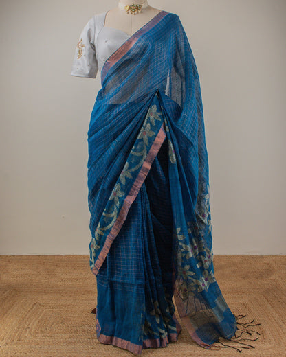 Madhavi Neel Linen Saree