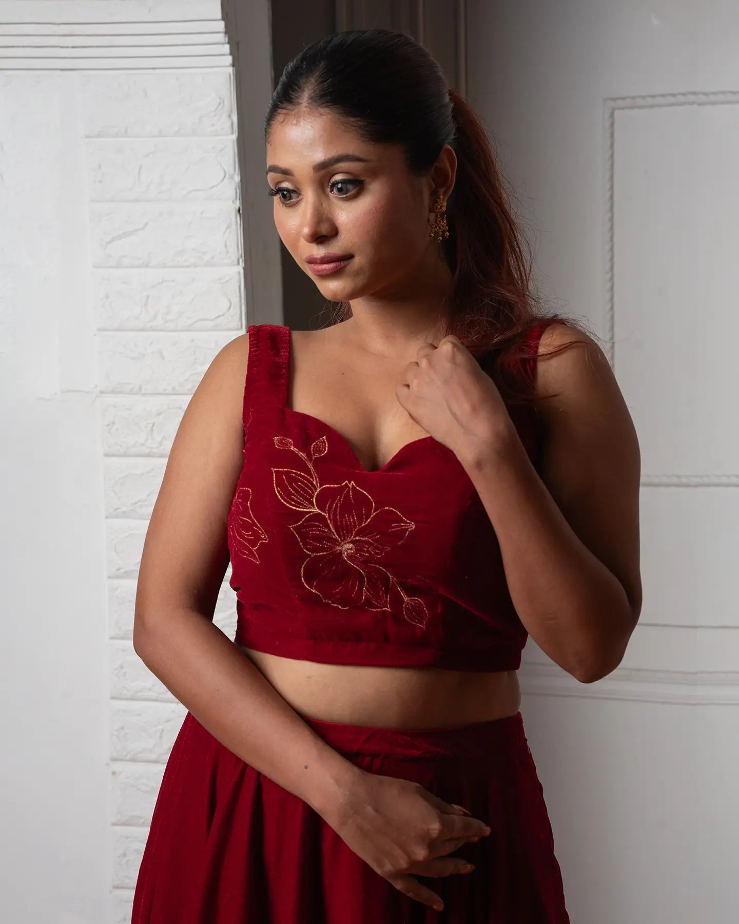 Maroon Velvet Lehenga Set