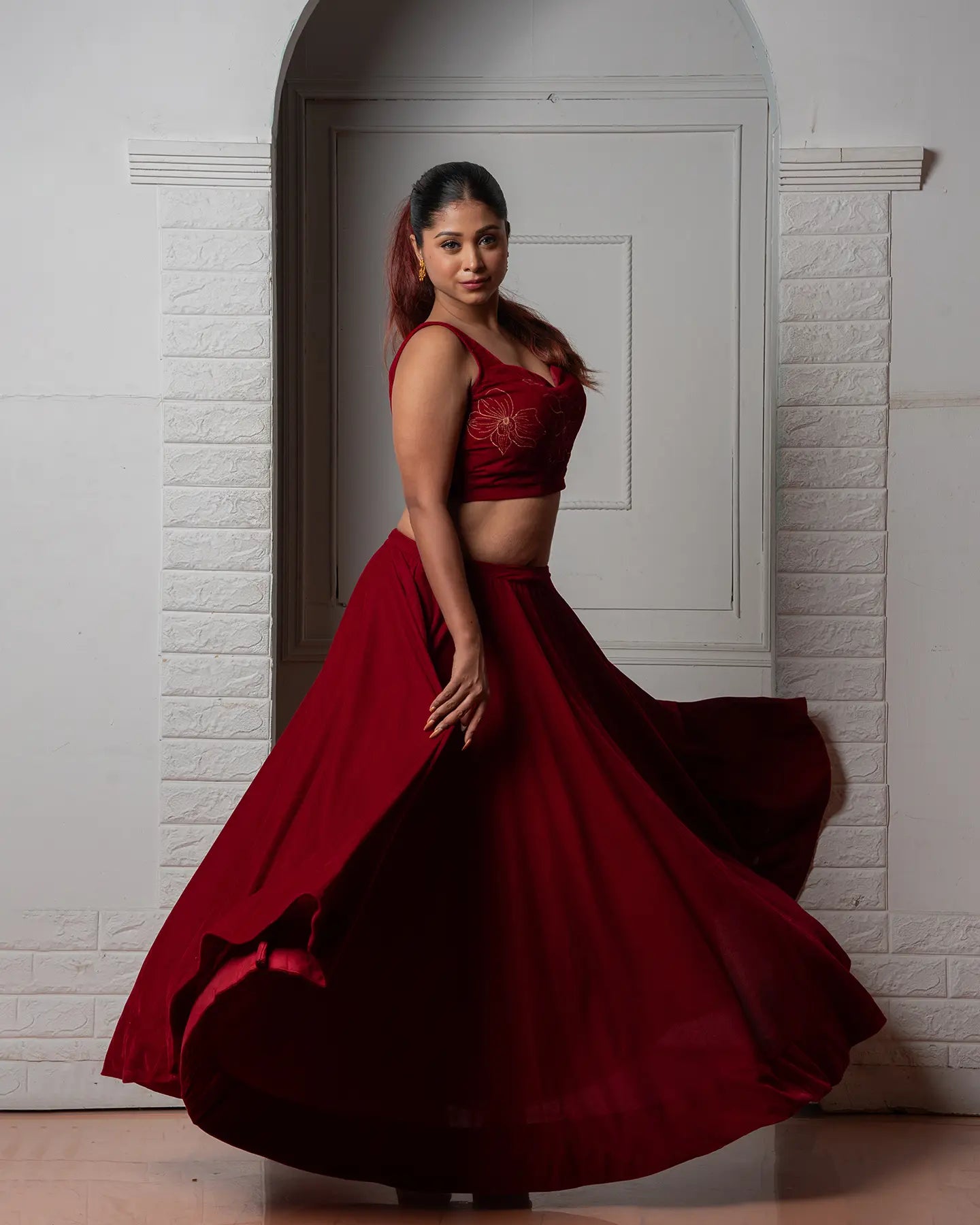 Maroon Velvet Lehenga Set