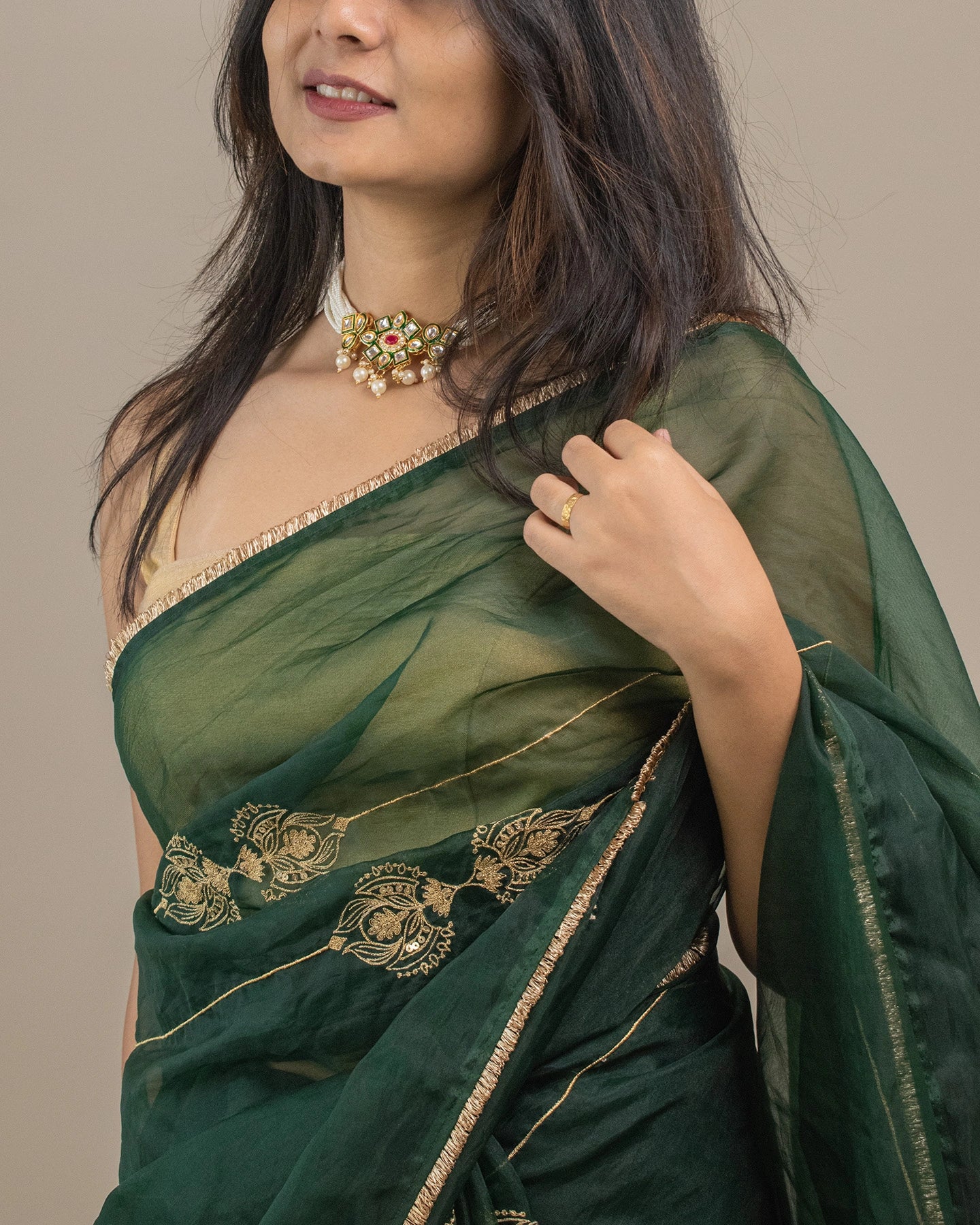 Molina Forest Green Saree