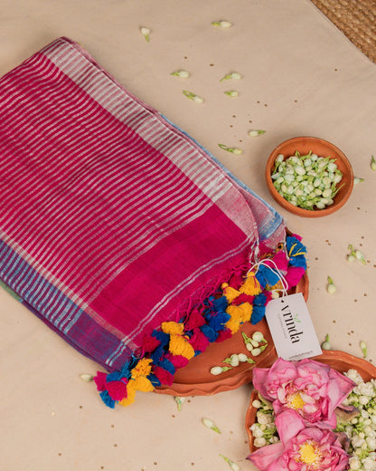 Multi-Coloured Checks Handwoven Linen Saree