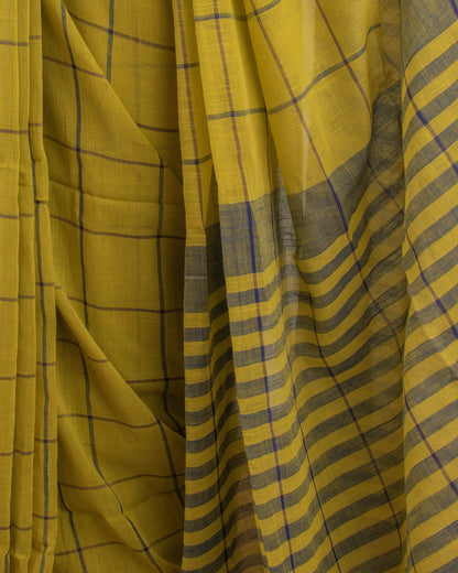 Khadi Checks Mustard Saree