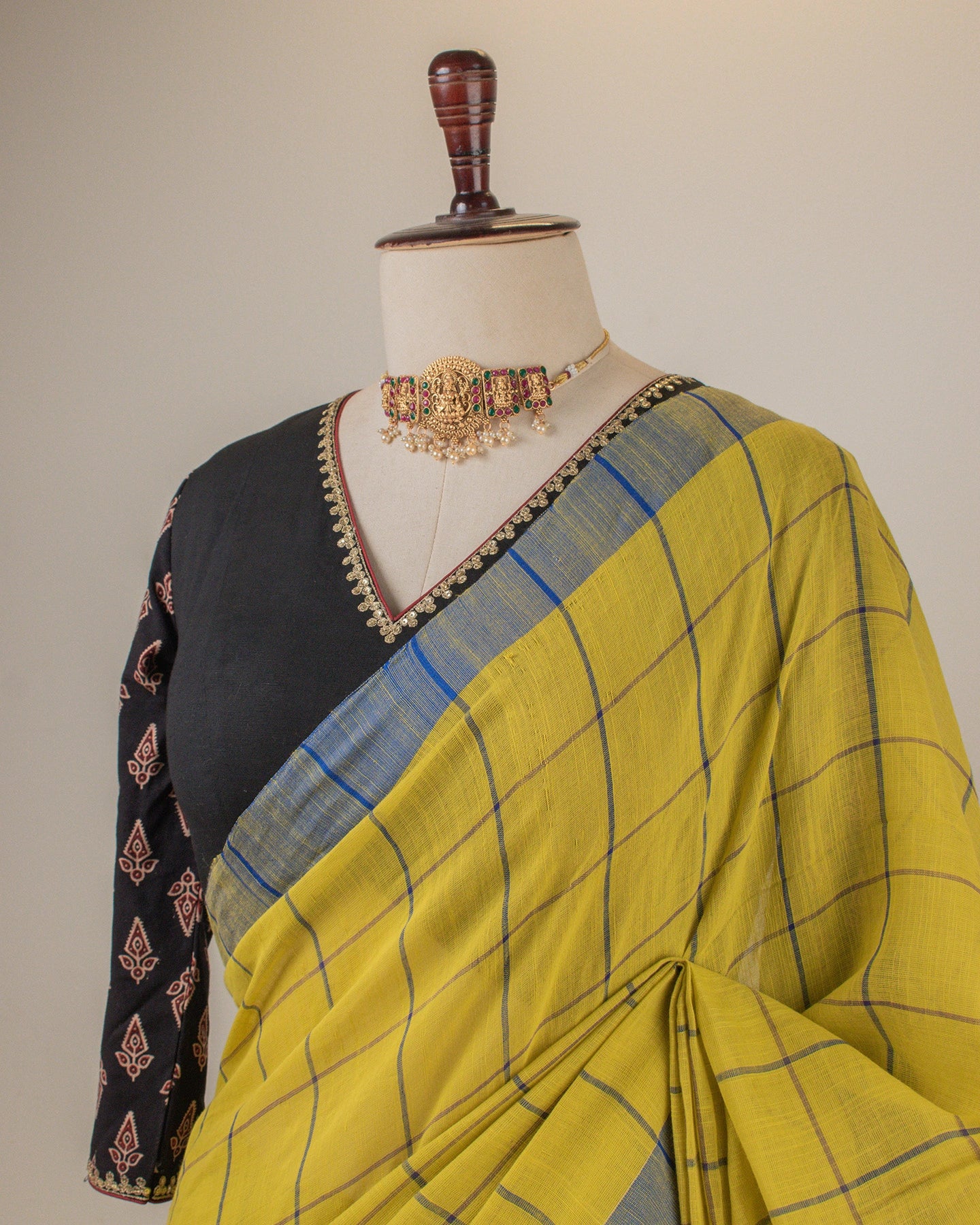Khadi Checks Mustard Saree