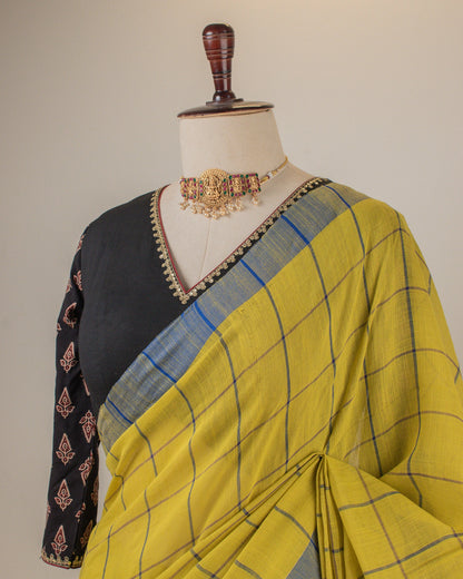 Khadi Checks Mustard Saree