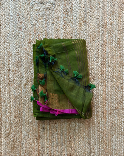 Olive Antique Cotton Silk Saree