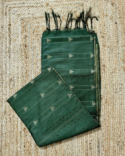 Olive Triangle Matka Silk Saree