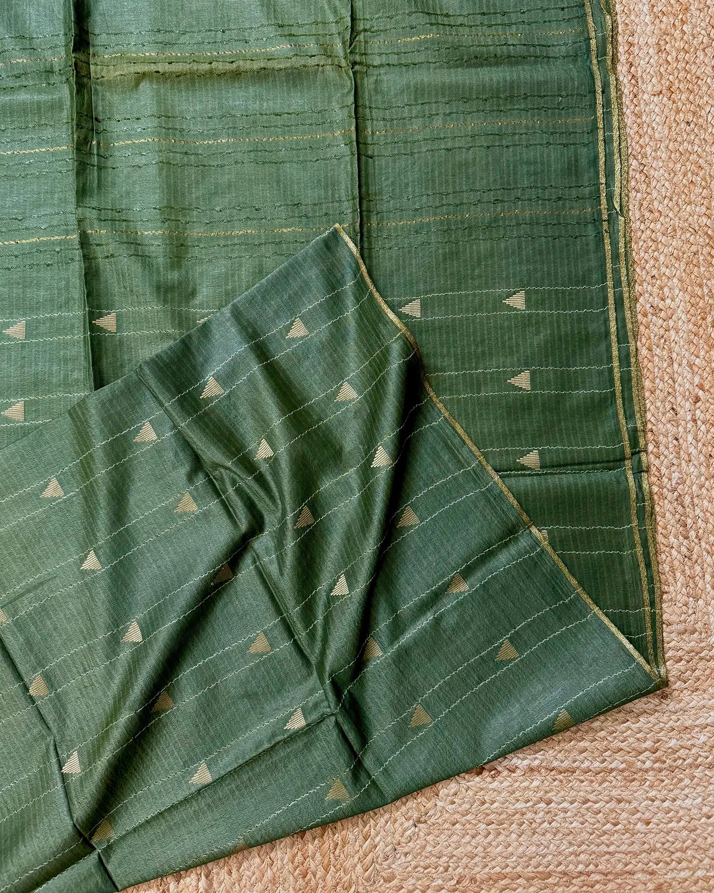 Olive Triangle Matka Silk Saree