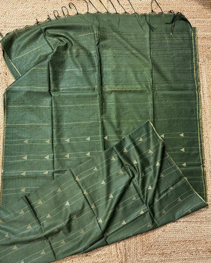 Olive Triangle Matka Silk Saree