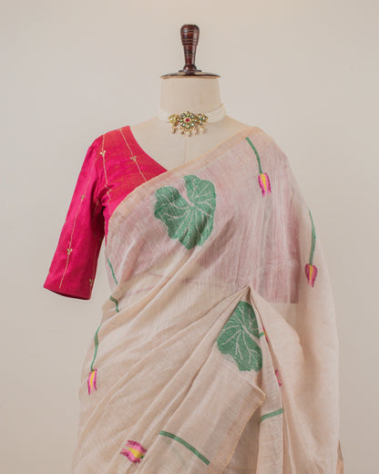 Pink Lotus Zari Handwoven Saree
