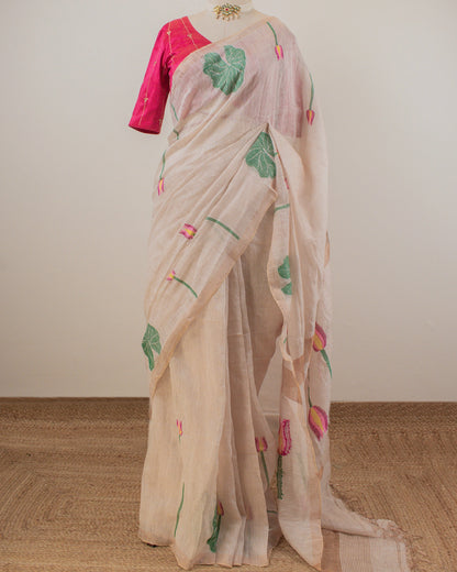 Pink Lotus Zari Handwoven Saree