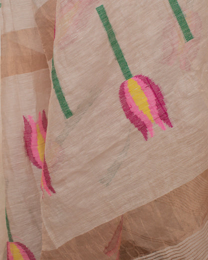 Pink Lotus Zari Handwoven Saree