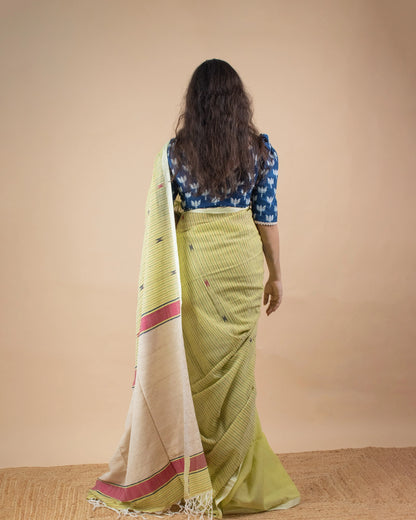 Pistachio Kantha Handwoven Saree