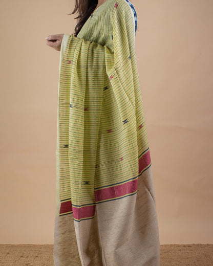 Pistachio Kantha Handwoven Saree