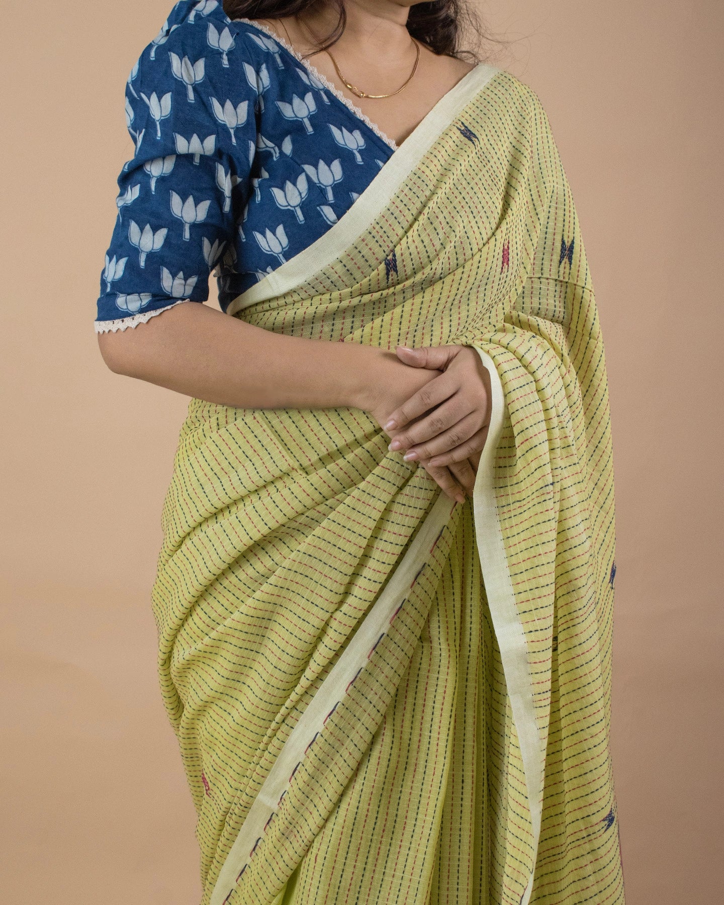 Pistachio Kantha Handwoven Saree