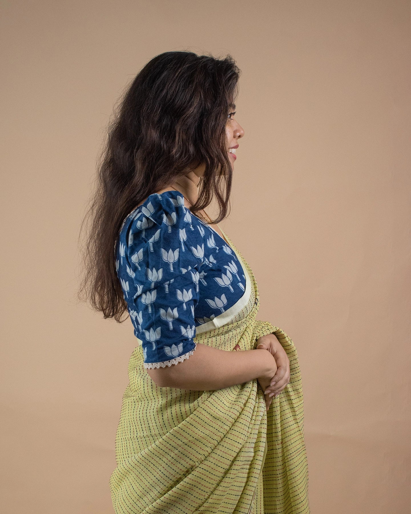 Pistachio Kantha Handwoven Saree