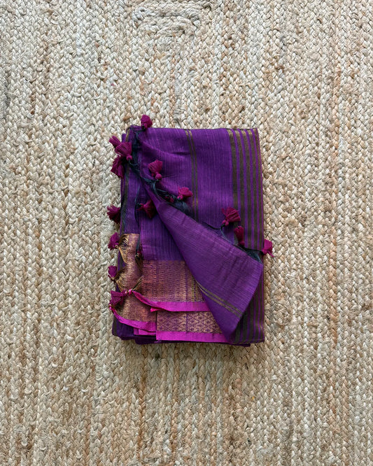 Purple Antique Cotton Silk Saree