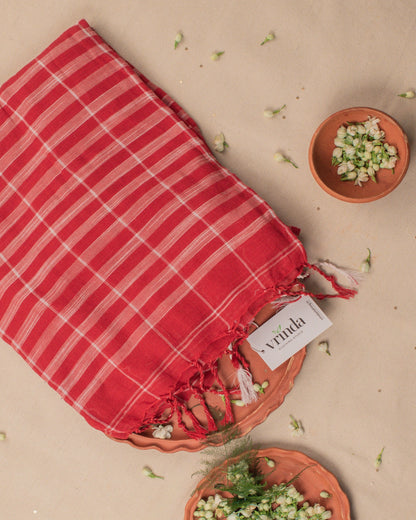Khadi Checks Red Saree