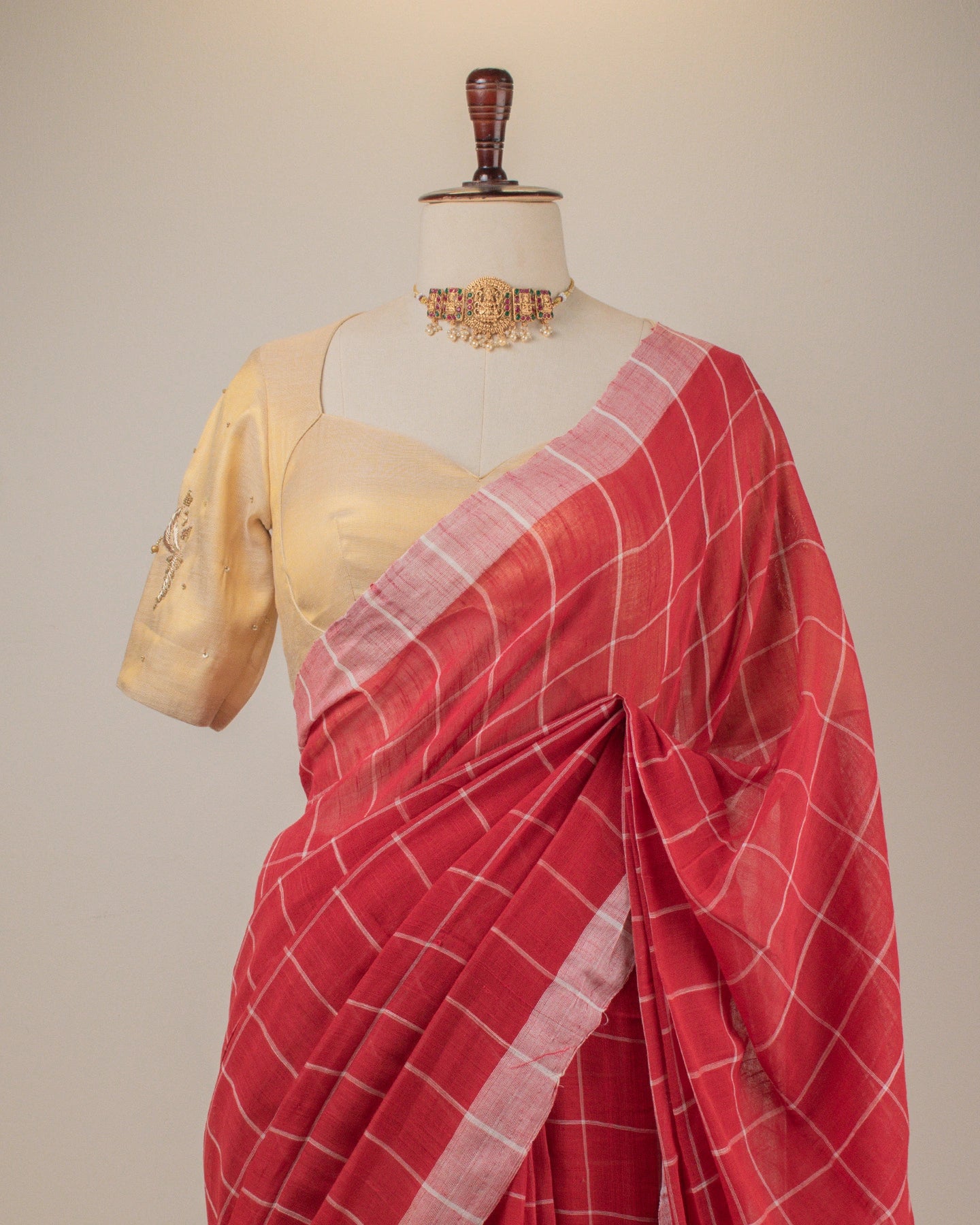 Khadi Checks Red Saree