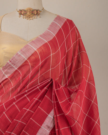 Khadi Checks Red Saree