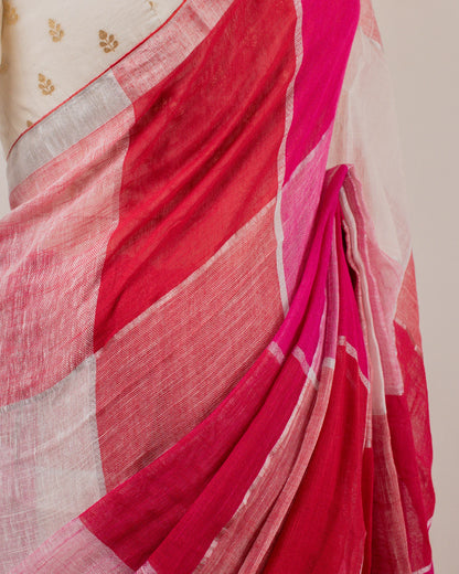 Red Checks Handwoven Linen Saree