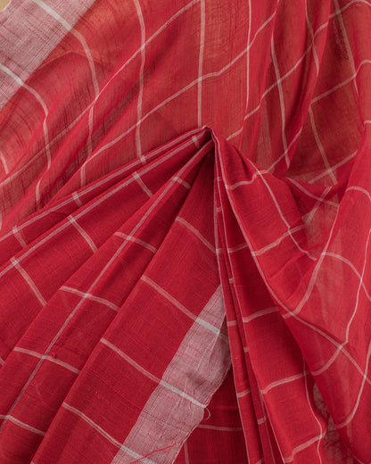 Khadi Checks Red Saree