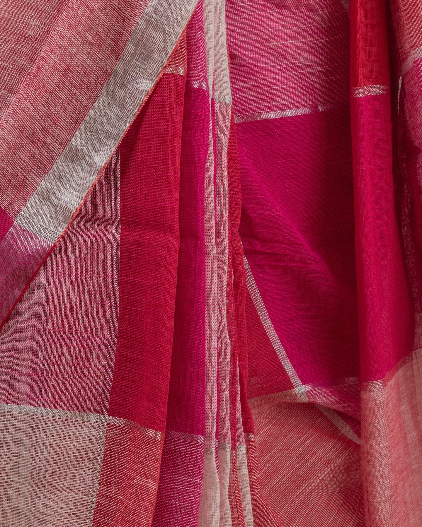 Red Checks Handwoven Linen Saree
