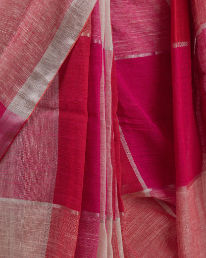 Red Checks Handwoven Linen Saree