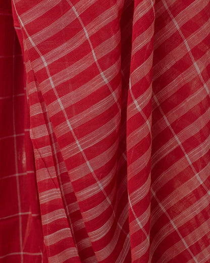 Khadi Checks Red Saree