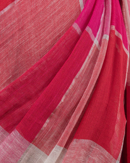 Red Checks Handwoven Linen Saree