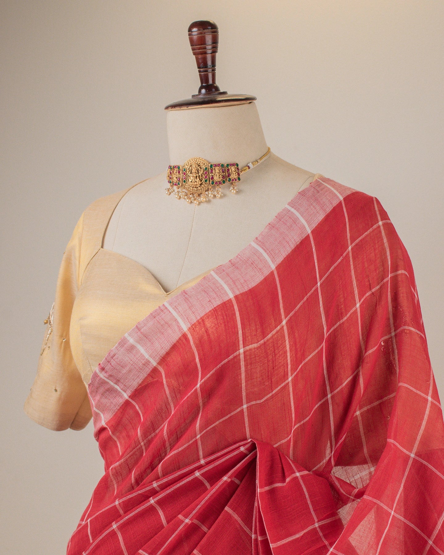 Khadi Checks Red Saree