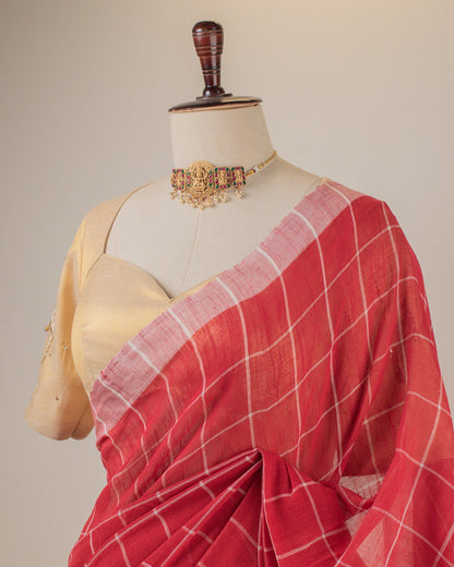 Khadi Checks Red Saree