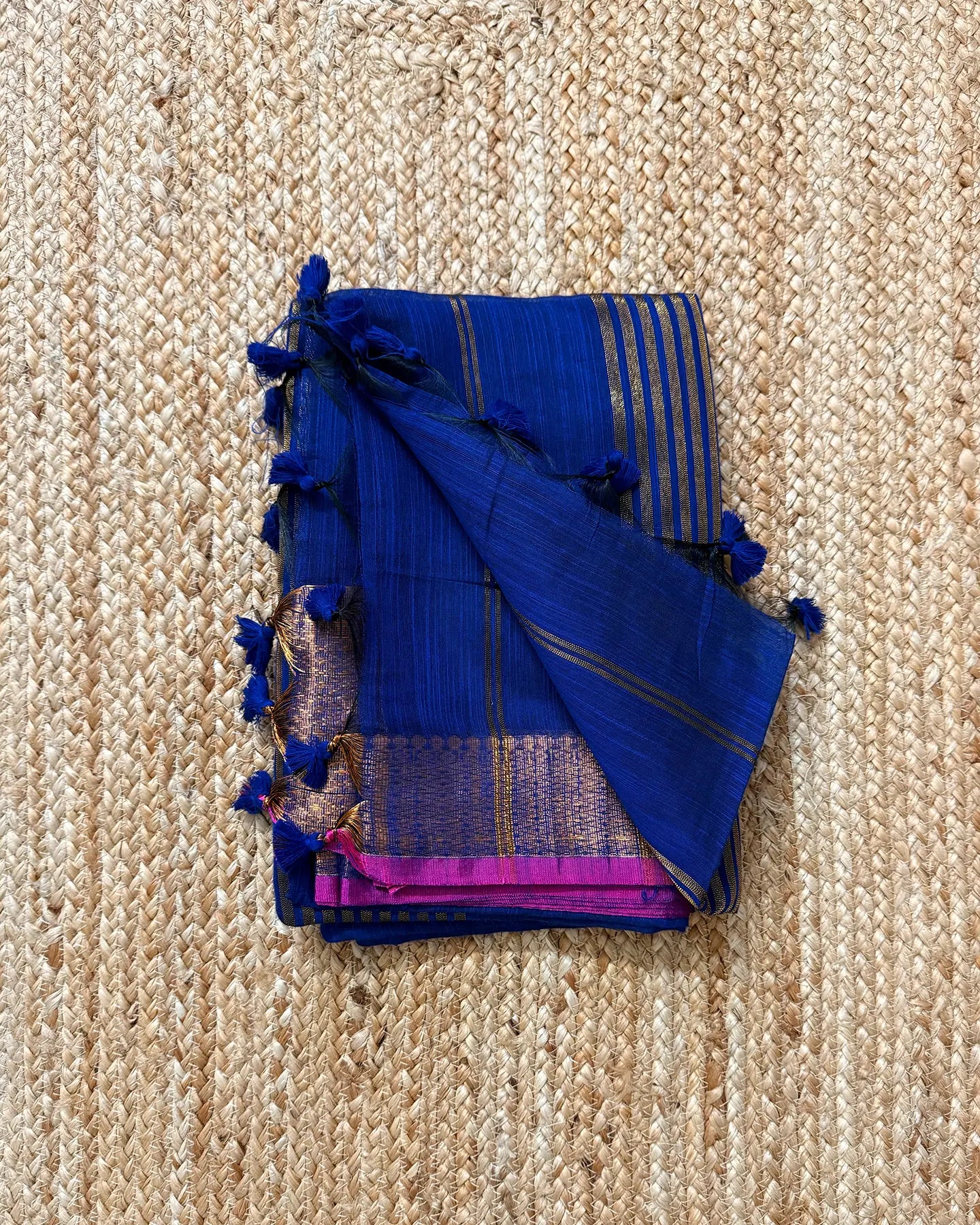 Royal Blue Antique Cotton Silk Saree