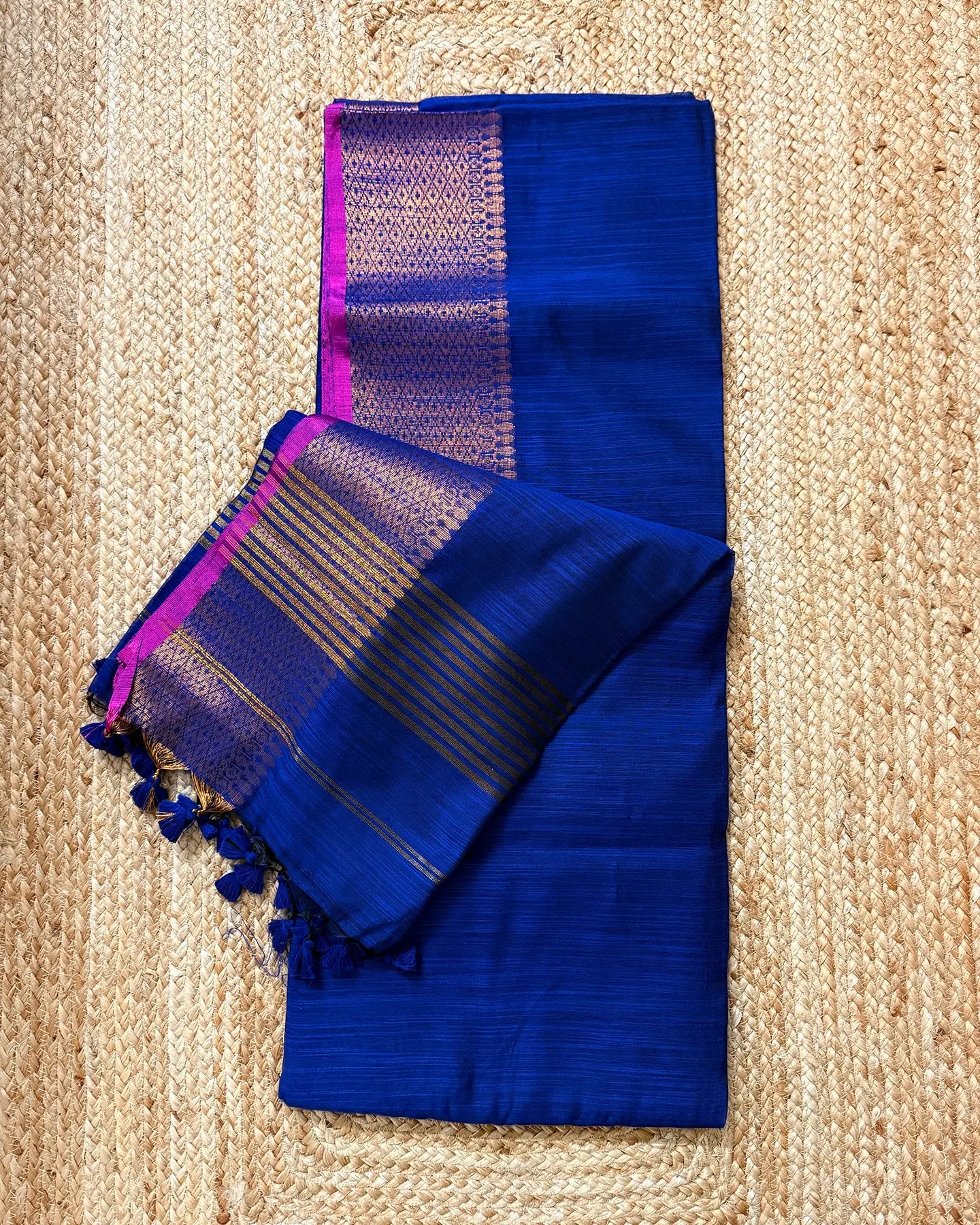 Royal Blue Antique Cotton Silk Saree